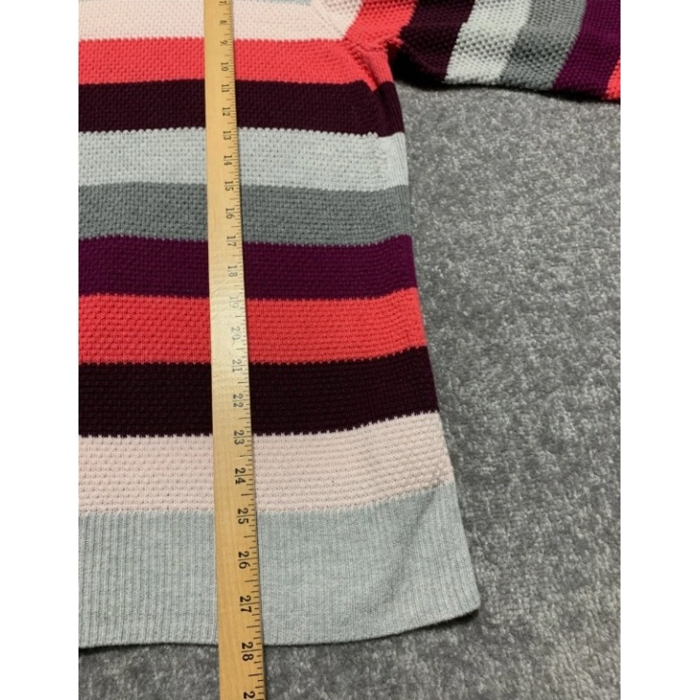 Gap Womens XXL MultiColor Striped Waffle Knit Pullover Sweater Heather Grey Pink - Picture 9 of 11